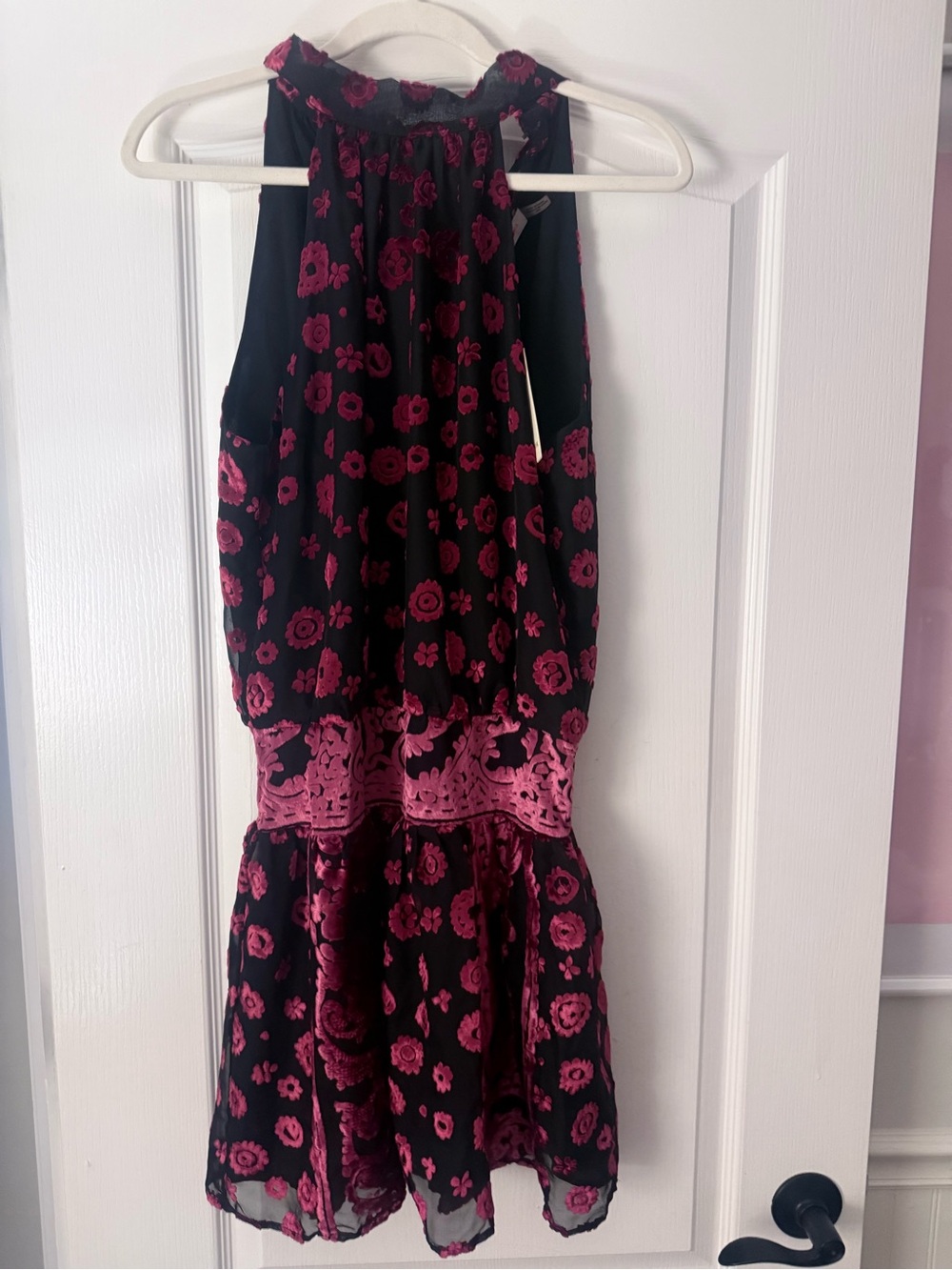 Ramy Brook Black Dress with Pink Floral Embroidery